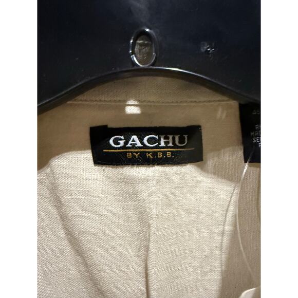 GACHU Short-Sleeve Button-Up Shirt-Ivory w/ Brown, Tan & White-Size XL - Picture 3 of 8